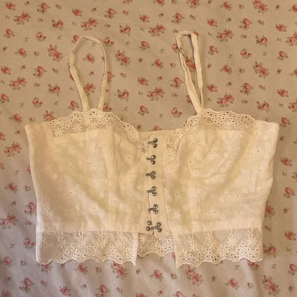 corset styled ditzy floral white top